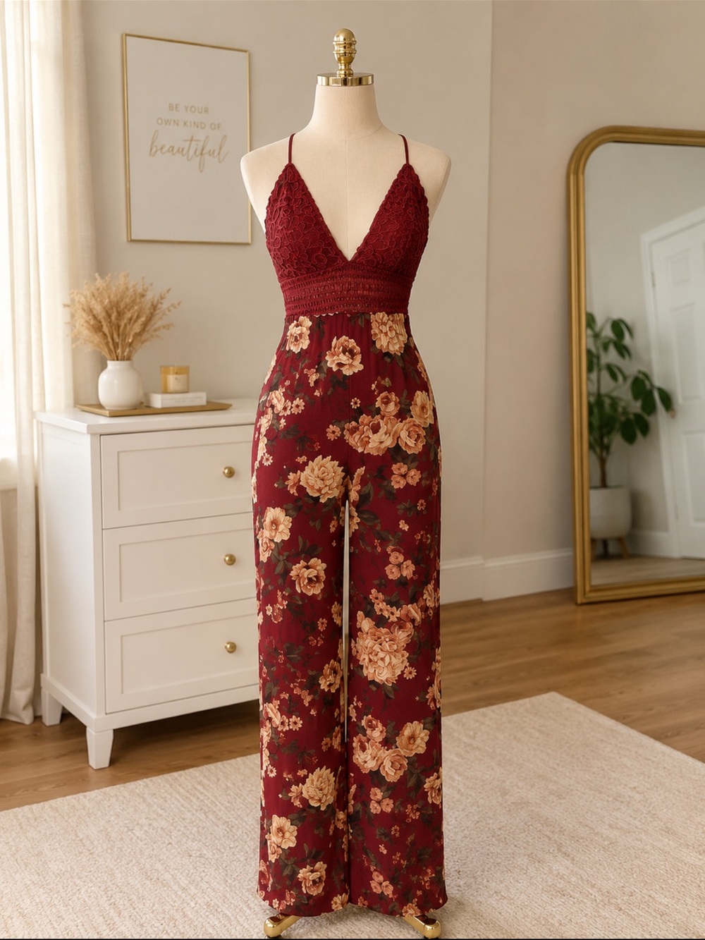Boho Burgundy Floral Romper